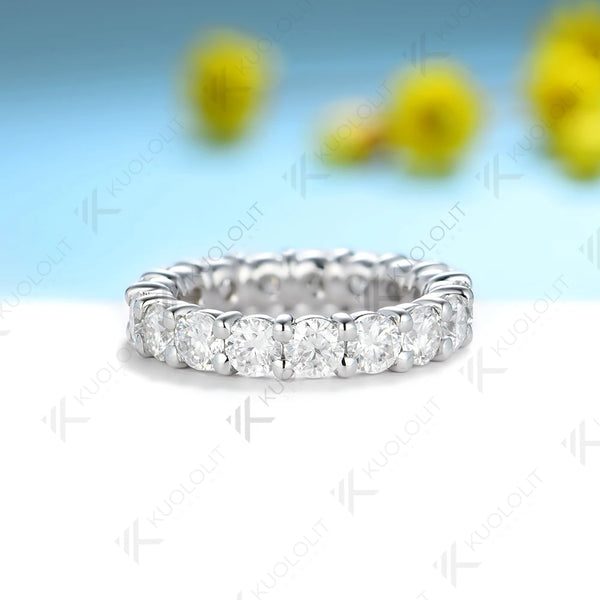 Kuololit 5.4ctw Lab Grown Diamond Band Solid 14K 10K White Gold Moissanite Ring for Women Matching Eternity Engagement Christmas