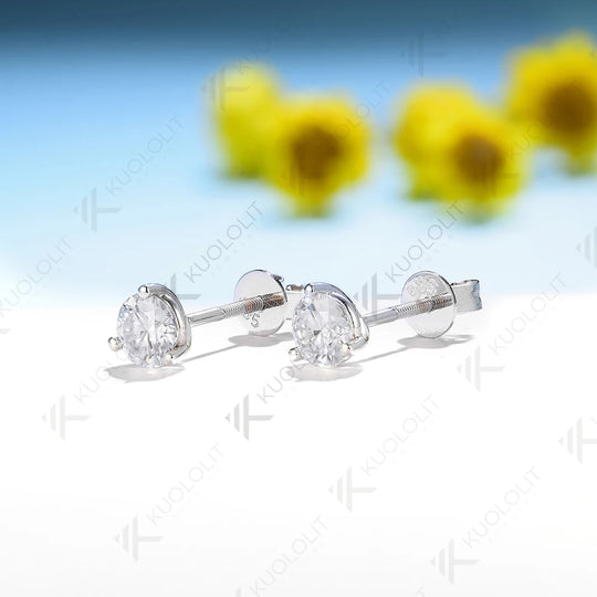 Kuololit 58510K 14K 1CT Moissanite White Gold Screw Back Stud Earrings for Women Brilliant Cut D VVS Solitaire Earring Christmas