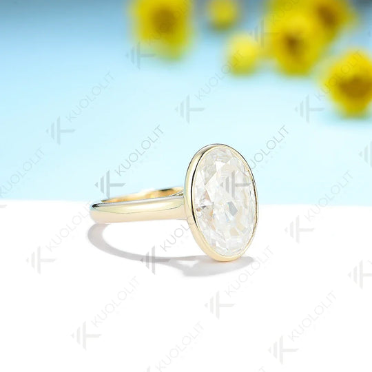 Kuololit 5CT Crushed Ice Oval Moissanite Rings for Women PT950 Solid 14K 10K 585 Yellow Gold for Engagement Wedding Christmas