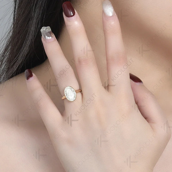 Kuololit 5CT Crushed Ice Oval Moissanite Rings for Women PT950 Solid 14K 10K 585 Yellow Gold for Engagement Wedding Christmas