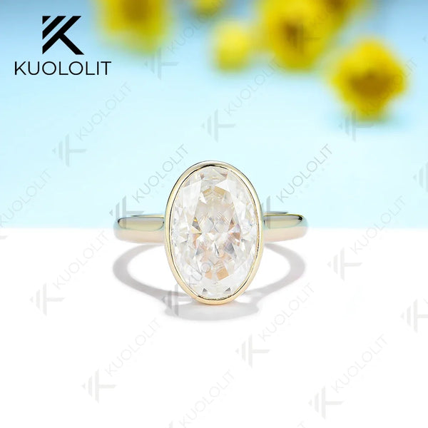 Kuololit 5CT Crushed Ice Oval Moissanite Rings for Women PT950 Solid 14K 10K 585 Yellow Gold for Engagement Wedding Christmas