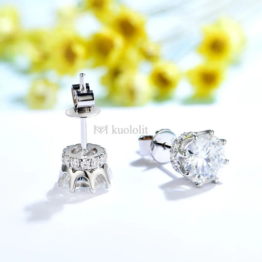 Kuololit 1CT 18K 14K Gold Moissanite Stud Earrings for Women Solid Au 750 585 Gold D/VVS1 Color Diamonds Earrings Fine Jewelry