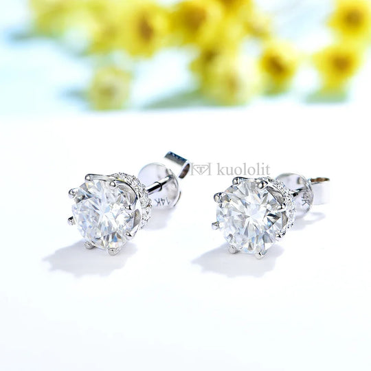 Kuololit 1CT 18K 14K Gold Moissanite Stud Earrings for Women Solid Au 750 585 Gold D/VVS1 Color Diamonds Earrings Fine Jewelry