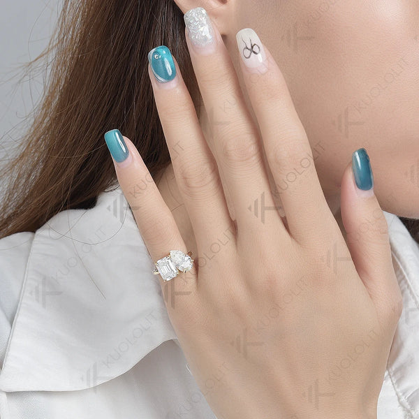 Kuololit 6CTW Moissanite Rings for Women PT950 Solid 14K 10K 585 Yellow Gold Pear and Emerald for Engagement Wedding Christmas