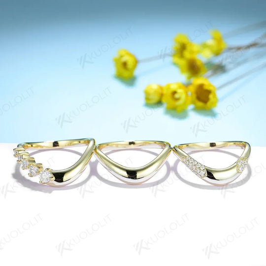 Kuololit Curved Band Rings for Men Women Solid 18K 14K 10K 585 925 Silver Yellow Gold for Wedding Anniversary Christmas Classic