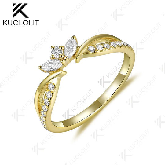 Kuololit Lab Grown Diamond Band Rings for Men Women Solid 585 14K 10K Silver Yellow Gold Crown for Anniversary Wedding Christmas