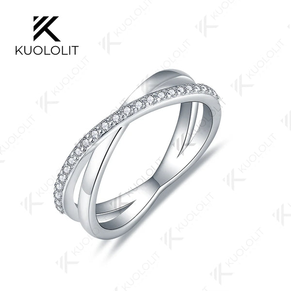 Kuololit Lab Grown Diamond Cross Band for Women Solid 14K 10K 585 925 Silver White Gold Wedding Rings for Engagement Christmas