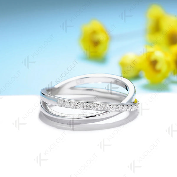 Kuololit Lab Grown Diamond Cross Band for Women Solid 14K 10K 585 925 Silver White Gold Wedding Rings for Engagement Christmas