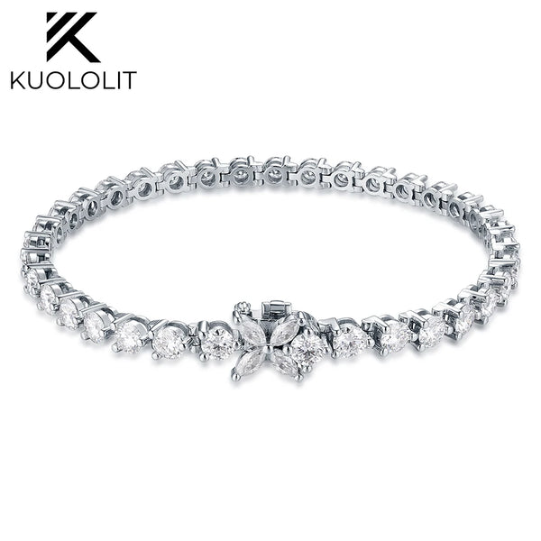 Kuololit Lab Grown Diamond Flower Tennis Bracelet  for Women Solid 14K 10K Gold Marquise Diamond Bracelet for Christmas Gifts