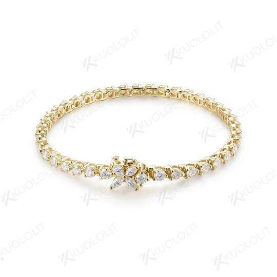 Kuololit Lab Grown Diamond Flower Tennis Bracelet  for Women Solid 14K 10K Gold Marquise Diamond Bracelet for Christmas Gifts