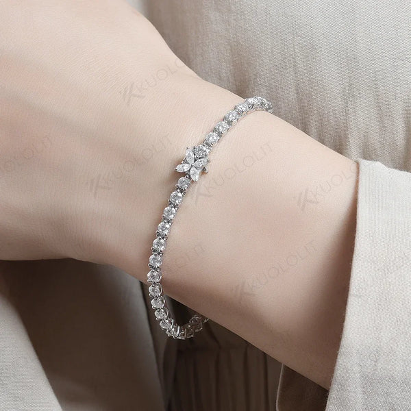 Kuololit Lab Grown Diamond Flower Tennis Bracelet  for Women Solid 14K 10K Gold Marquise Diamond Bracelet for Christmas Gifts