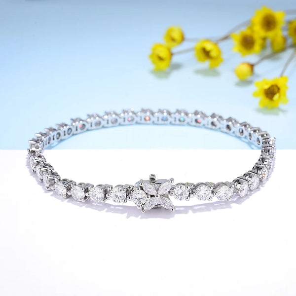 Kuololit Lab Grown Diamond Flower Tennis Bracelet  for Women Solid 14K 10K Gold Marquise Diamond Bracelet for Christmas Gifts