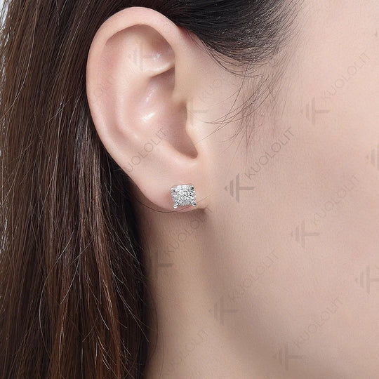 Kuololit Lab Grown Diamonds Earring 14K 10K White Gold Stud Earrings for Women Solid D Color  Fine Jewelry Classic Christmas