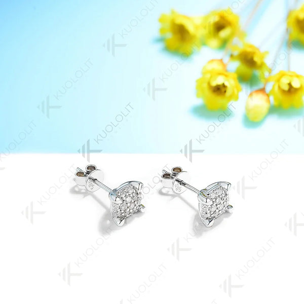 Kuololit Lab Grown Diamonds Earring 14K 10K White Gold Stud Earrings for Women Solid D Color  Fine Jewelry Classic Christmas