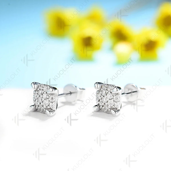 Kuololit Lab Grown Diamonds Earring 14K 10K White Gold Stud Earrings for Women Solid D Color  Fine Jewelry Classic Christmas