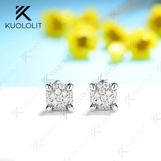 Kuololit Lab Grown Diamonds Earring 14K 10K White Gold Stud Earrings for Women Solid D Color  Fine Jewelry Classic Christmas