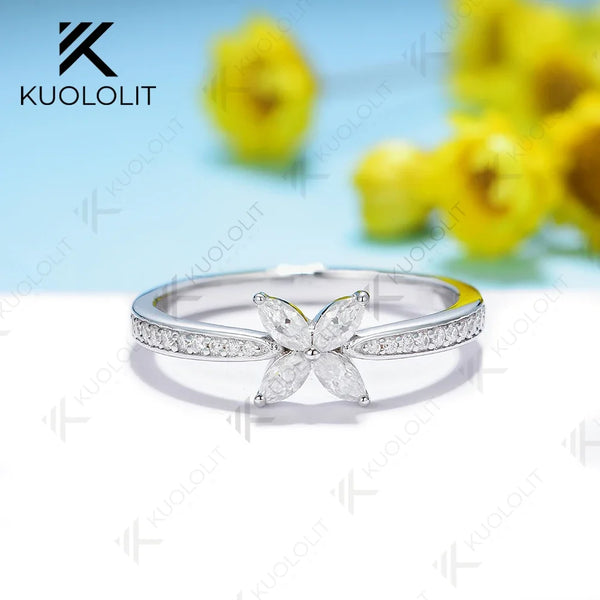 Kuololit Lab Grown Diamonds Marquise Band for Women Solid 14K 10K 585 Silver Yellow Gold for Engagement Wedding Party Christmas
