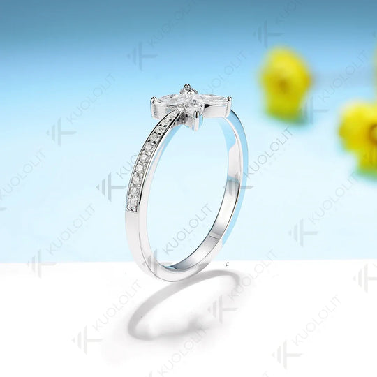 Kuololit Lab Grown Diamonds Marquise Band for Women Solid 14K 10K 585 Silver Yellow Gold for Engagement Wedding Party Christmas