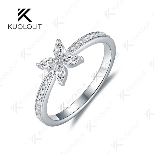 Kuololit Lab Grown Diamonds Marquise Band for Women Solid 14K 10K 585 Silver Yellow Gold for Engagement Wedding Party Christmas
