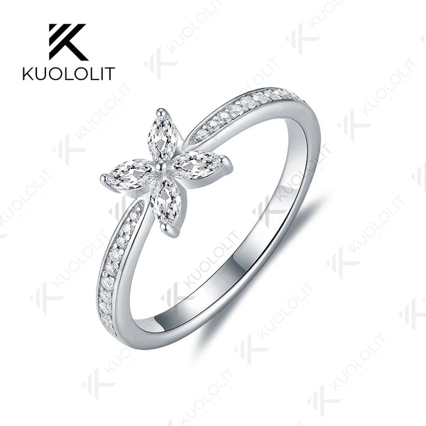 Kuololit Lab Grown Diamonds Marquise Band for Women Solid 14K 10K 585 Silver Yellow Gold for Engagement Wedding Party Christmas