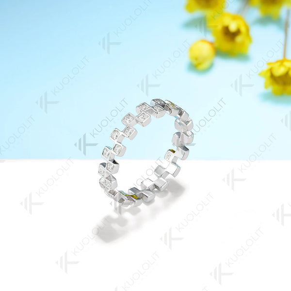 Kuololit Moissanite Band Rings for Men Women PT950 Solid 585 14K 10K Silver White Gold for Anniversary Wedding Christmas Classic