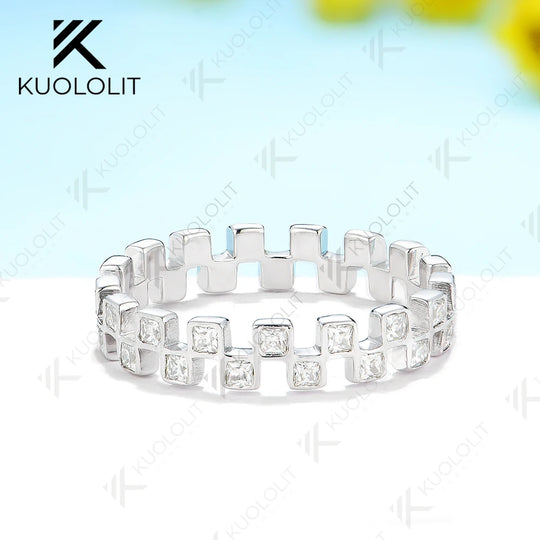Kuololit Moissanite Band Rings for Men Women PT950 Solid 585 14K 10K Silver White Gold for Anniversary Wedding Christmas Classic