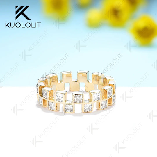 Kuololit Moissanite Band Rings for Men Women PT950 Solid 585 14K 10K Silver Yellow Gold for Anniversary Wedding Christmas