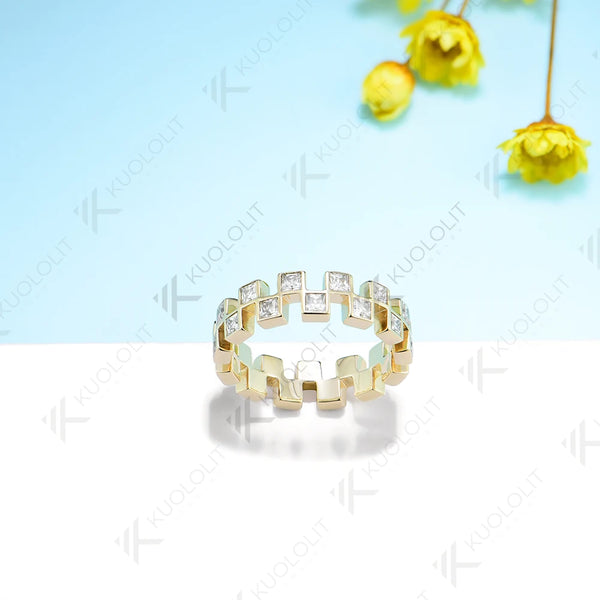 Kuololit Moissanite Band Rings for Men Women PT950 Solid 585 14K 10K Silver Yellow Gold for Anniversary Wedding Christmas