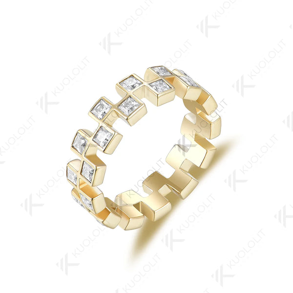 Kuololit Moissanite Band Rings for Men Women PT950 Solid 585 14K 10K Silver Yellow Gold for Anniversary Wedding Christmas