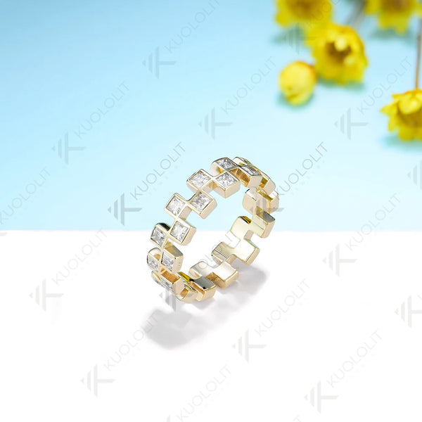 Kuololit Moissanite Band Rings for Men Women PT950 Solid 585 14K 10K Silver Yellow Gold for Anniversary Wedding Christmas