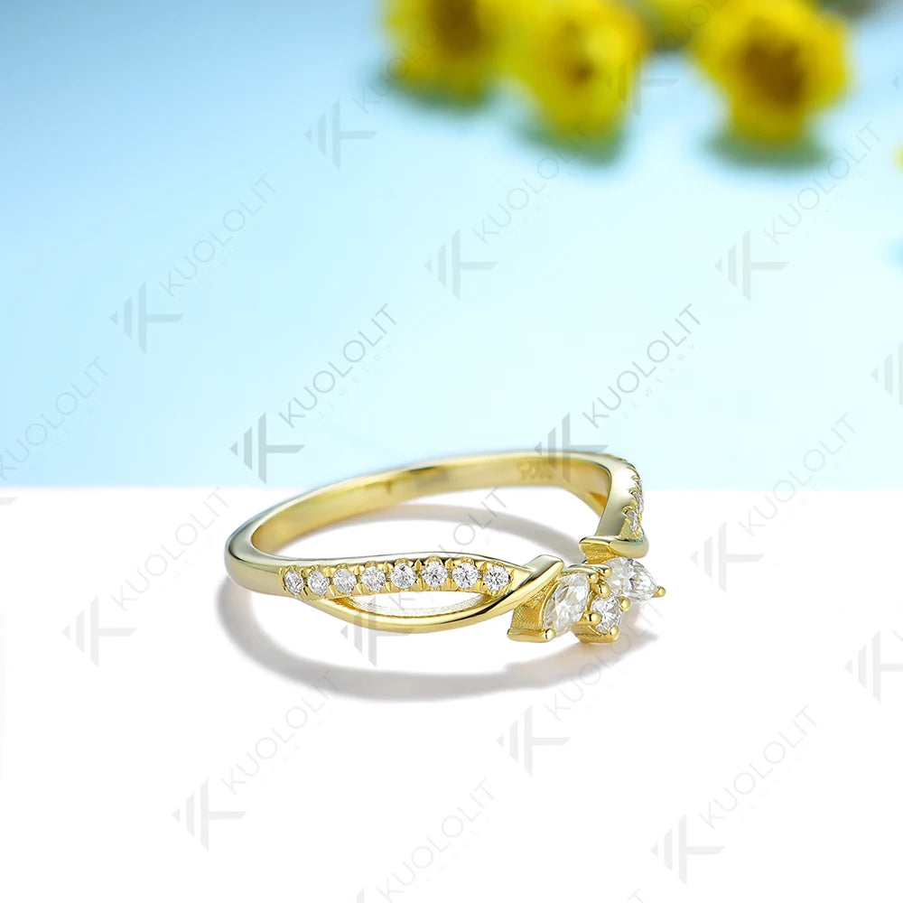 Kuololit Moissanite Band Rings for Men Women Solid 585 14K 10K Silver Yellow Gold Marquise Cut for Anniversary Wedding Christmas