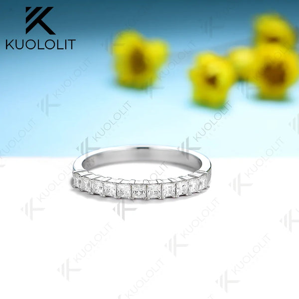 Kuololit Moissanite Princess cut Rings for Men Women Soild 585 14K 18K Gold Silver Princess Cut Wedding Band for Engagement Party Christmas