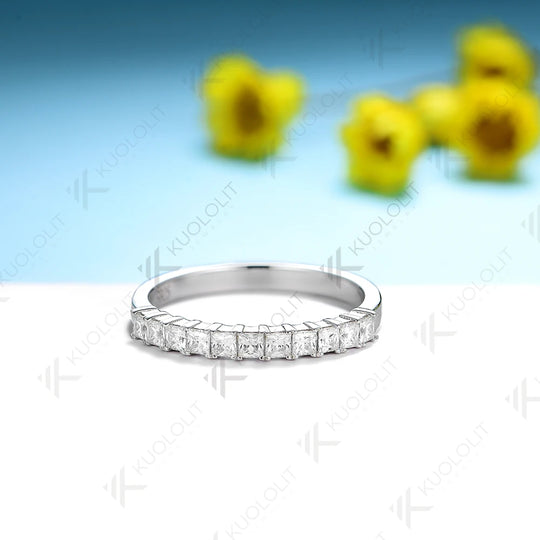 Kuololit Moissanite Princess cut Rings for Men Women Soild 585 14K 18K Gold Silver Princess Cut Wedding Band for Engagement Party Christmas