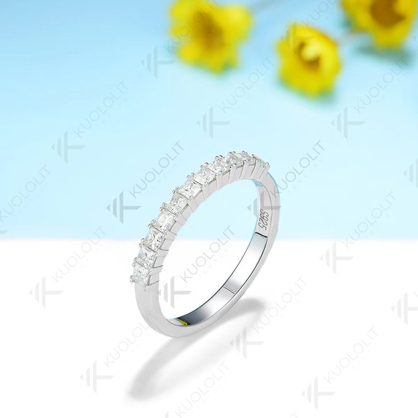 Kuololit Moissanite Princess cut Rings for Men Women Soild 585 14K 18K Gold Silver Princess Cut Wedding Band for Engagement Party Christmas