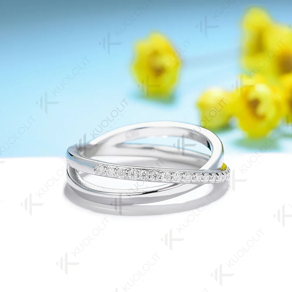 Kuololit Moissanite Rings for Women Solid 14K 10K 585 925 Silver Yellow Gold Wedding Cross Band Rings for Engagement Christmas