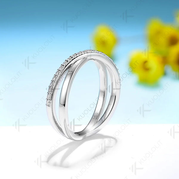 Kuololit Moissanite Rings for Women Solid 14K 10K 585 925 Silver Yellow Gold Wedding Cross Band Rings for Engagement Christmas