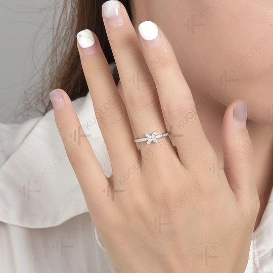 Kuololit Moissanite Rings for Women Solid 14K 10K 585 Silver Yellow Gold Marquise Butterfly for Engagement Wedding Christmas