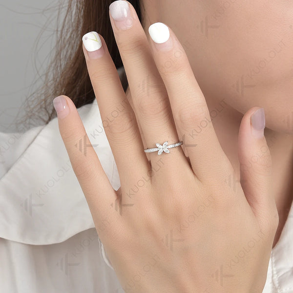 Kuololit Moissanite Rings for Women Solid 14K 10K 585 Silver Yellow Gold Marquise Butterfly for Engagement Wedding Christmas