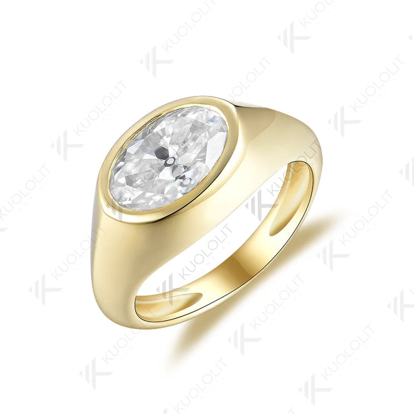 Kuololit OMC Oval Cut Moissanite Rings for Women PT950 Solid 14K 10K 585 Silver Yellow Gold for Engagement Wedding Christmas