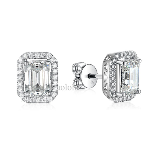 Kuololit Solid 18K14K Gold Emerald Cut Moissanite Stud Earrings for Women 2ct D VVS Solitaire Diamond Earrings for Party Gifts