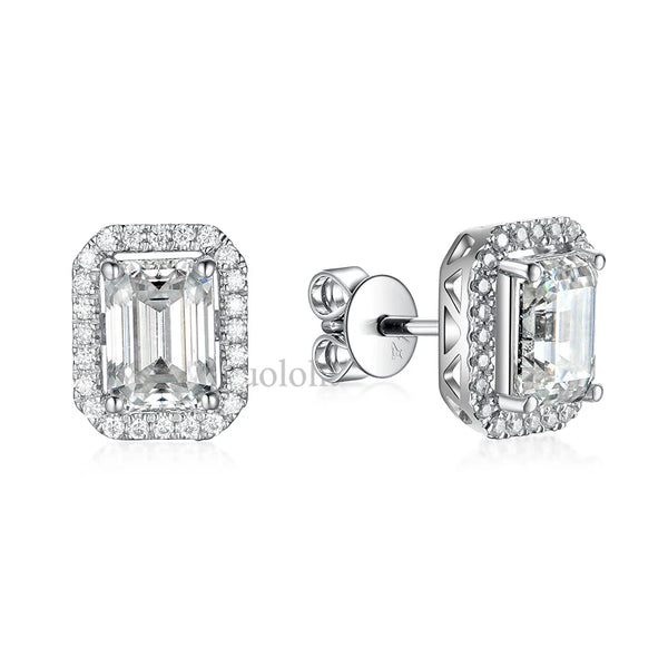 Kuololit Solid 18K14K Gold Emerald Cut Moissanite Stud Earrings for Women 2ct D VVS Solitaire Diamond Earrings for Party Gifts