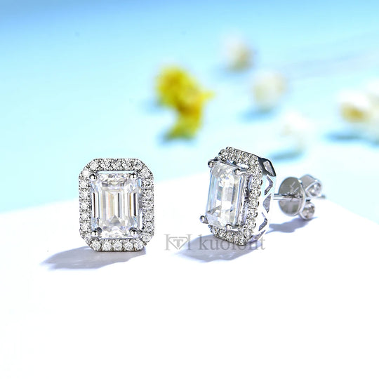 Kuololit Solid 18K14K Gold Emerald Cut Moissanite Stud Earrings for Women 2ct D VVS Solitaire Diamond Earrings for Party Gifts
