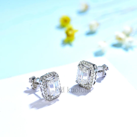 Kuololit Solid 18K14K Gold Emerald Cut Moissanite Stud Earrings for Women 2ct D VVS Solitaire Diamond Earrings for Party Gifts