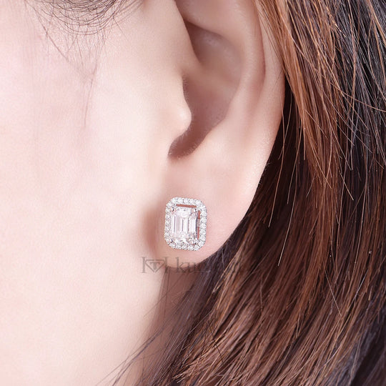 Kuololit Solid 18K14K Gold Emerald Cut Moissanite Stud Earrings for Women 2ct D VVS Solitaire Diamond Earrings for Party Gifts
