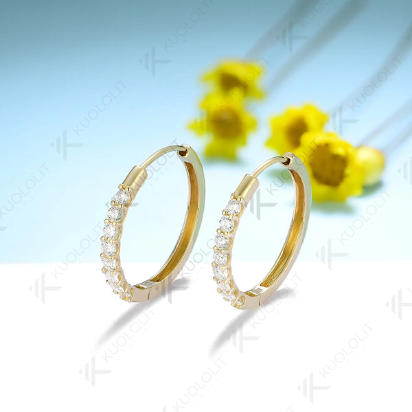 Kuololit 0.54CTW Moissanite Hoop Earrings for Women Solid 18K 14K 10K 585 Yellow Gold Earrings for Engagement Wedding Christmas