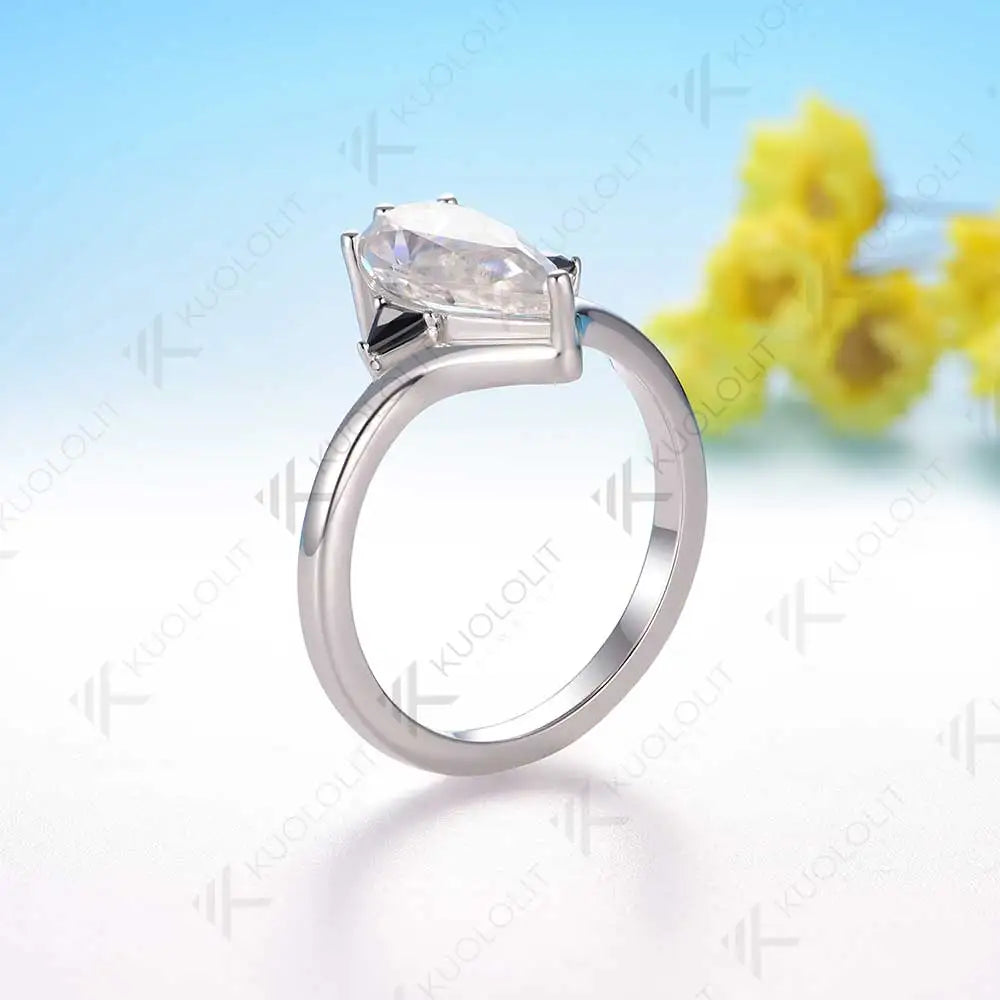 Kuololit 2.2CT Crushed Ice Moissanite Ring for Women Soild 10K 14K Yellow Gold Black Moissanite Ring for Engagement Christmas