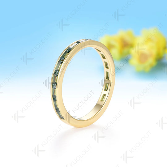 Kuololit 1.5CTW Cyan Moissanite Channel Set Ring for Women Solid14K10K 585 Yellow Gold Wedding Bands for Party Christmas Gifts