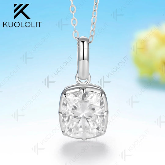 Kuololit 2.5CT Enlonged Cushion Moissanite  Necklace for Women Solid 585 14K 10K Yellow Gold  Necklace for Christmas Gifts Party