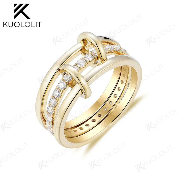 Kuololit Lab Grown Diamonds Rings for Women Men Solid 18K 14K 10K Gold Connect 3 Rings Wedding Band for Anniversary Engagement