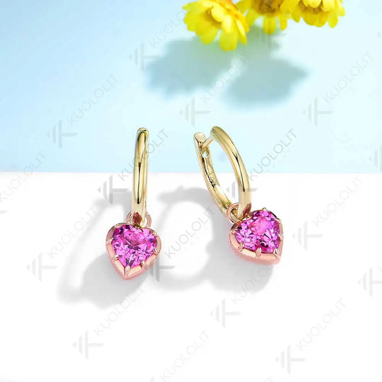 Kuololit 2CTW Lab Grown Padparadscha Hoop Earring for Women Solid 14K 10K Gold Two Tones Yellow Gold Clip Hoop for Christmas